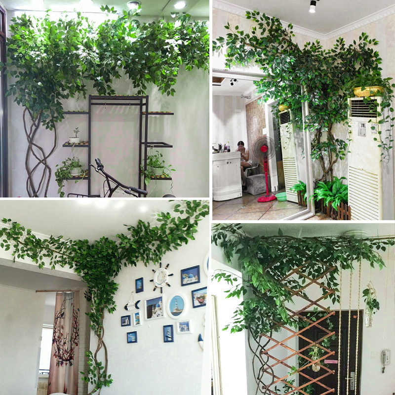 假树装饰仿真树室内榕树叶花树假藤蔓墙上绿植物墙壁造景大型树藤