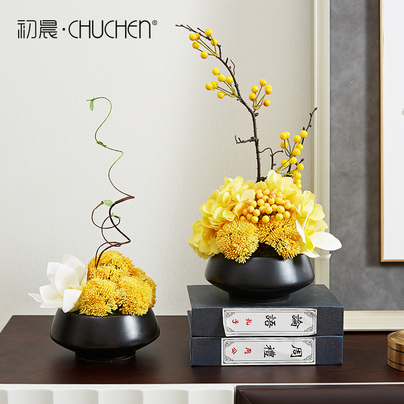 新中式植物仿真花干花盆景客厅玄关桌面假花盆栽家居装饰品摆件